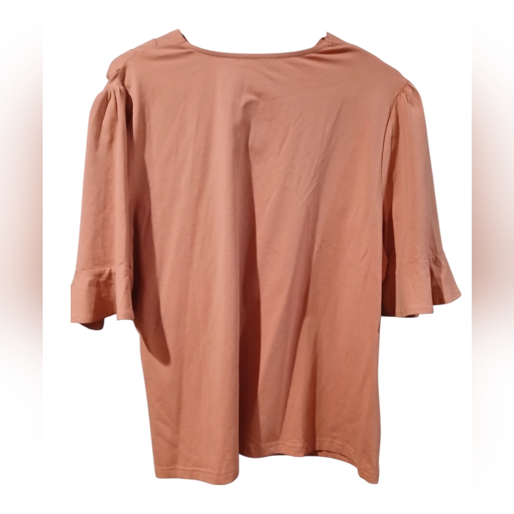 Grace Karin Rose Pink Bell Sleeves Vneck Pleated Shirt Womans 2x Flowy Drape - Picture 6 of 10